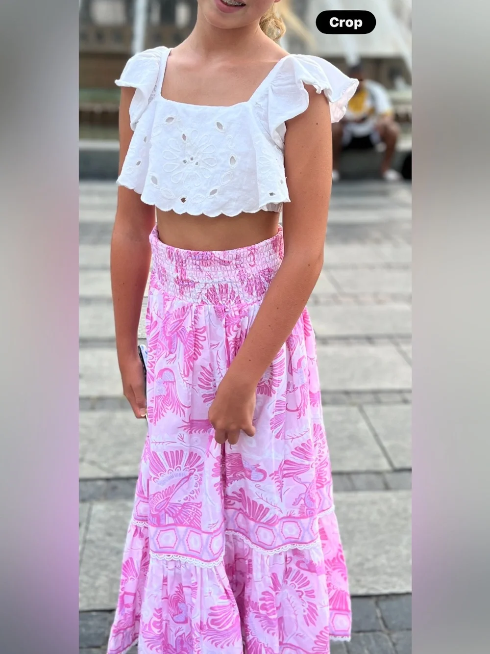 Zara White Eyelet Ruffle Crop Top for Girls